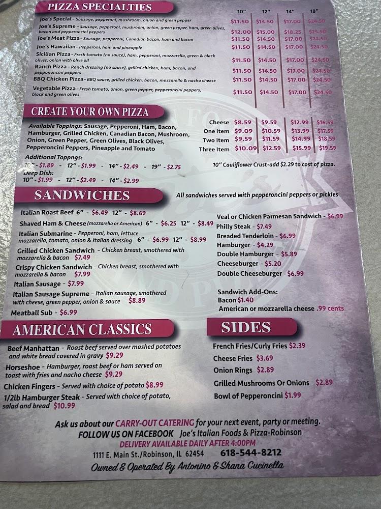 Joe's Italian Food & Pizza Menu image 3